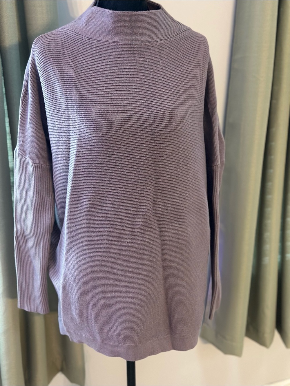 ANRABESS M Oversized Ribbed Mock Neck Sweater Mauve Purple High Low
